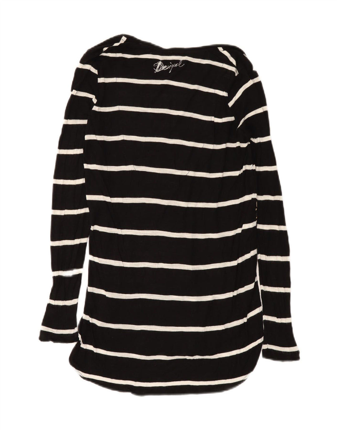 Desigual Damen Grafik-Langarm-Tunika-Top UK 12 Medium Schwarz gestreift
