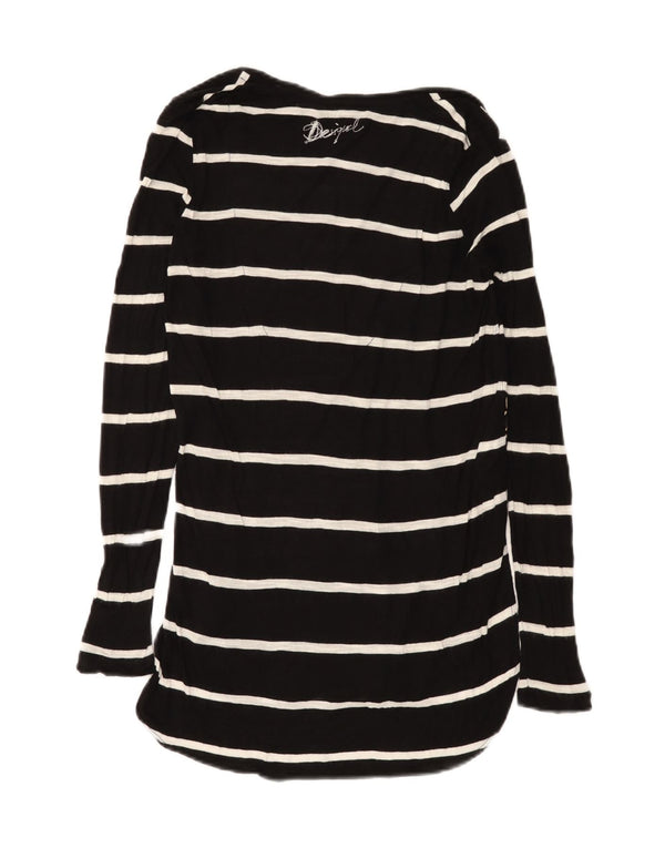Desigual Damen Grafik-Langarm-Tunika-Top UK 12 Medium Schwarz gestreift