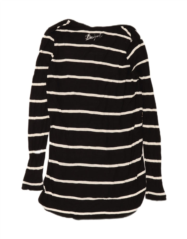 Desigual Damen Grafik-Langarm-Tunika-Top UK 12 Medium Schwarz gestreift