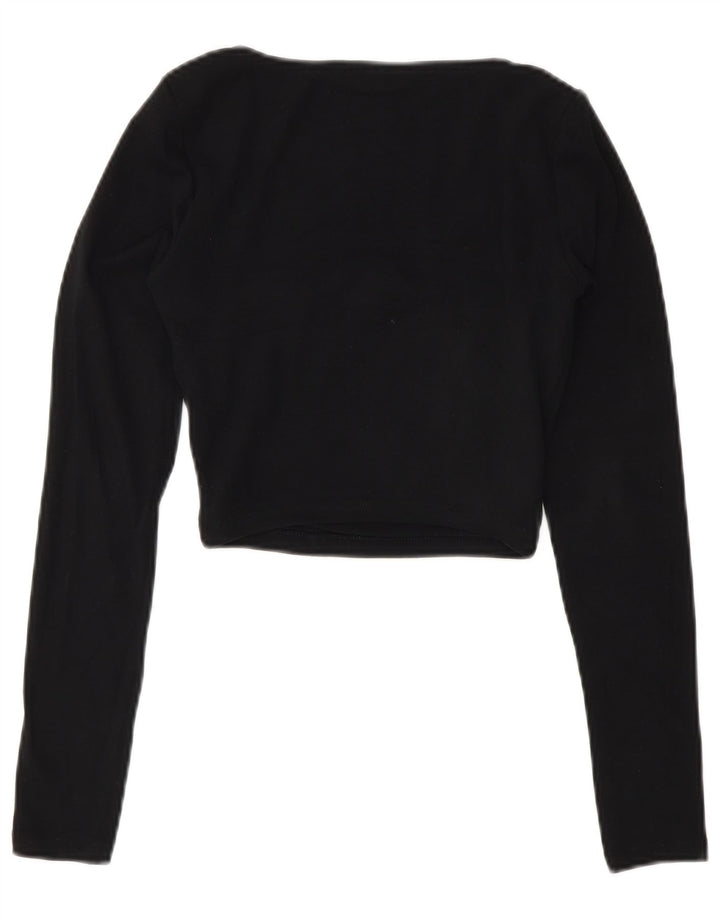 Zara Damen Crop Top Langarm UK 8 Small Schwarze Baumwolle