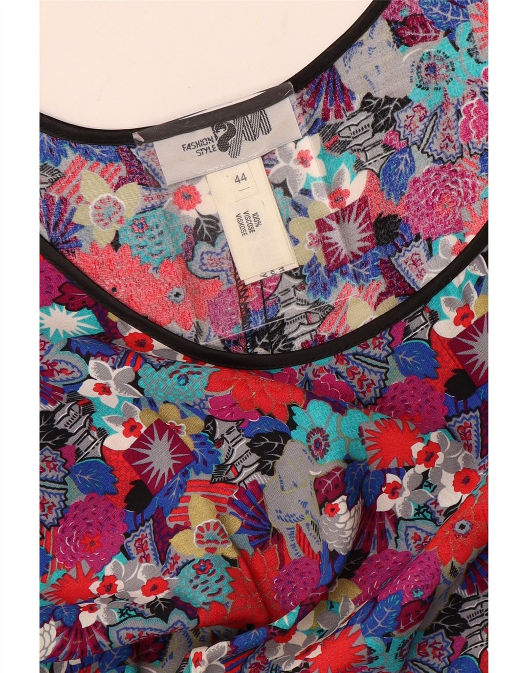 VINTAGE Damen A-Linien-Kleid EU 44 XL Bunte Blumenviskose