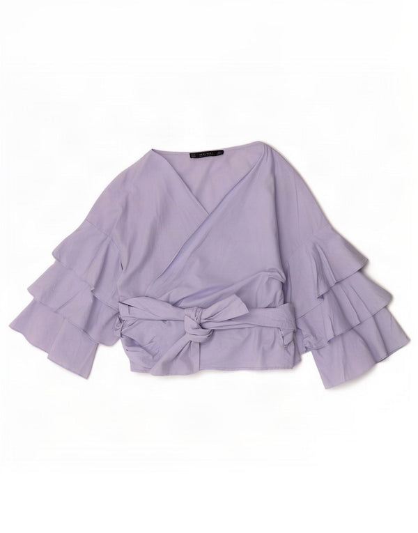 Zara Damen Wickelbluse mit 3/4-Ärmeln, Gr. 10, Blau