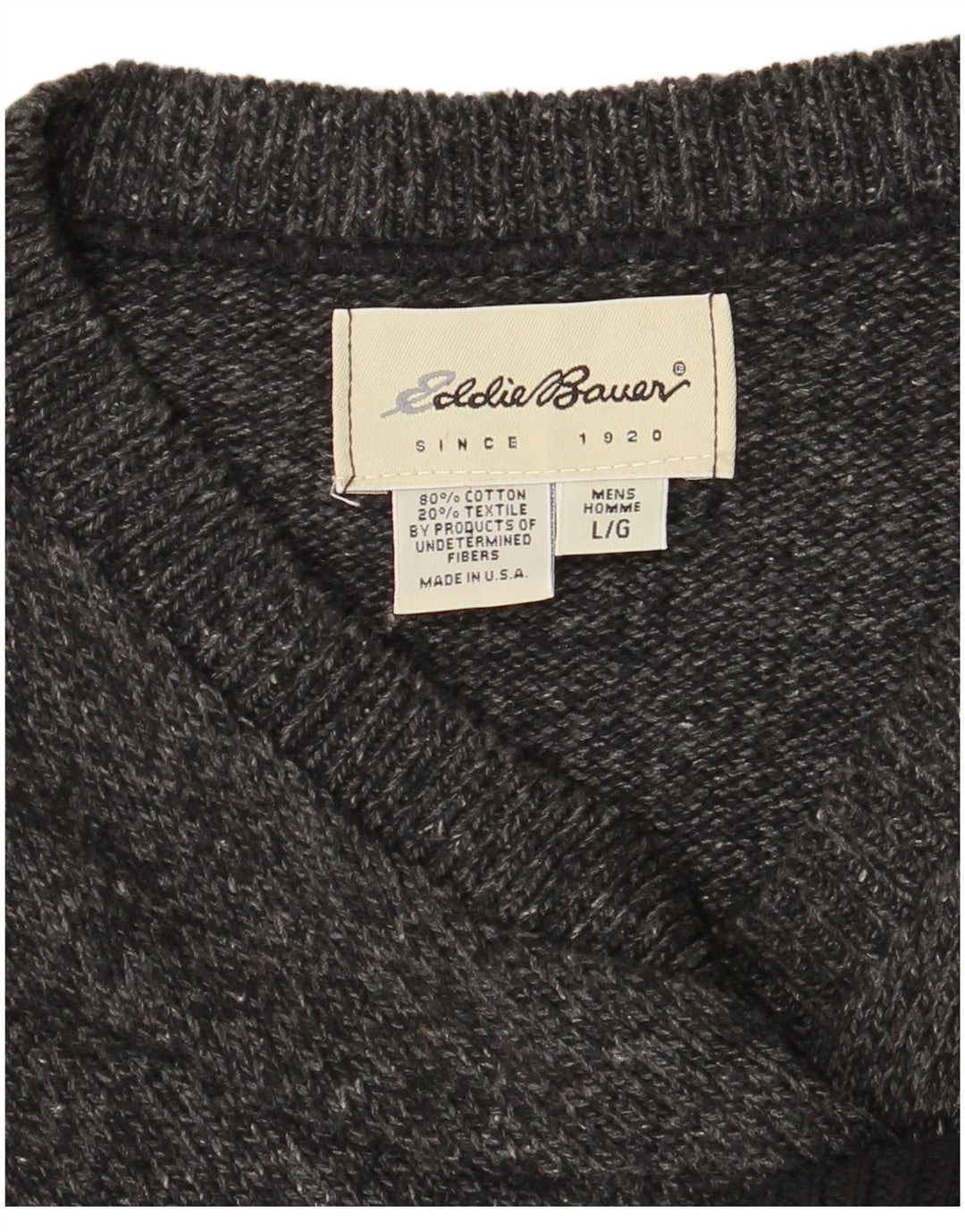 EDDIE BAUER Herren-Pullover mit V-Ausschnitt, groß, graue Blockfarben-Baumwolle
