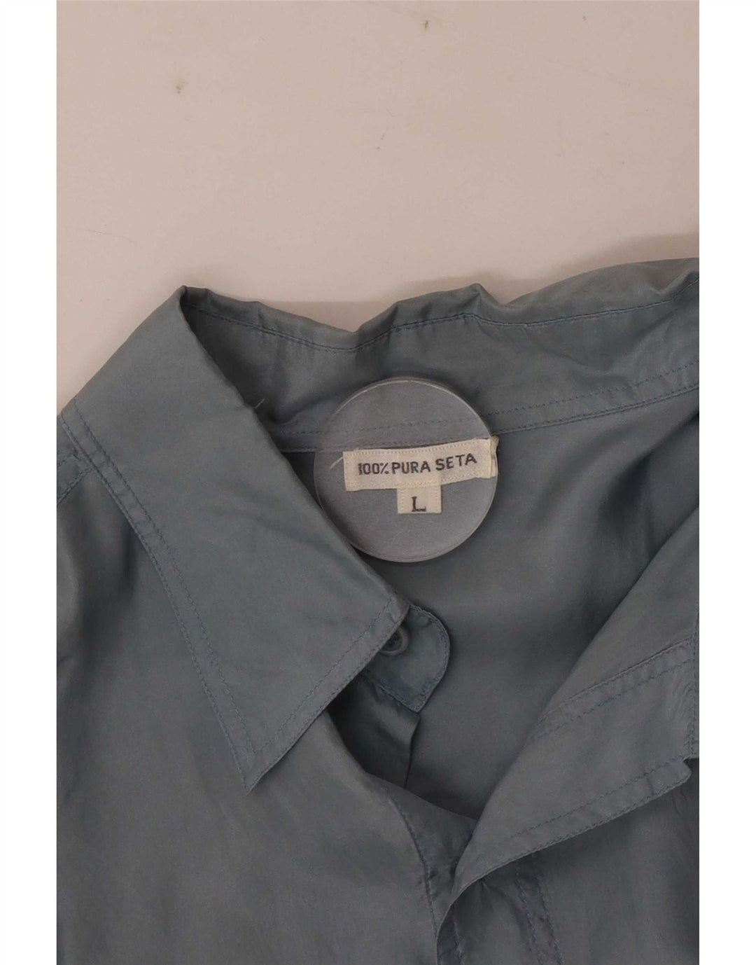Vintage Herren Kurzarmhemd Große blaue Seide