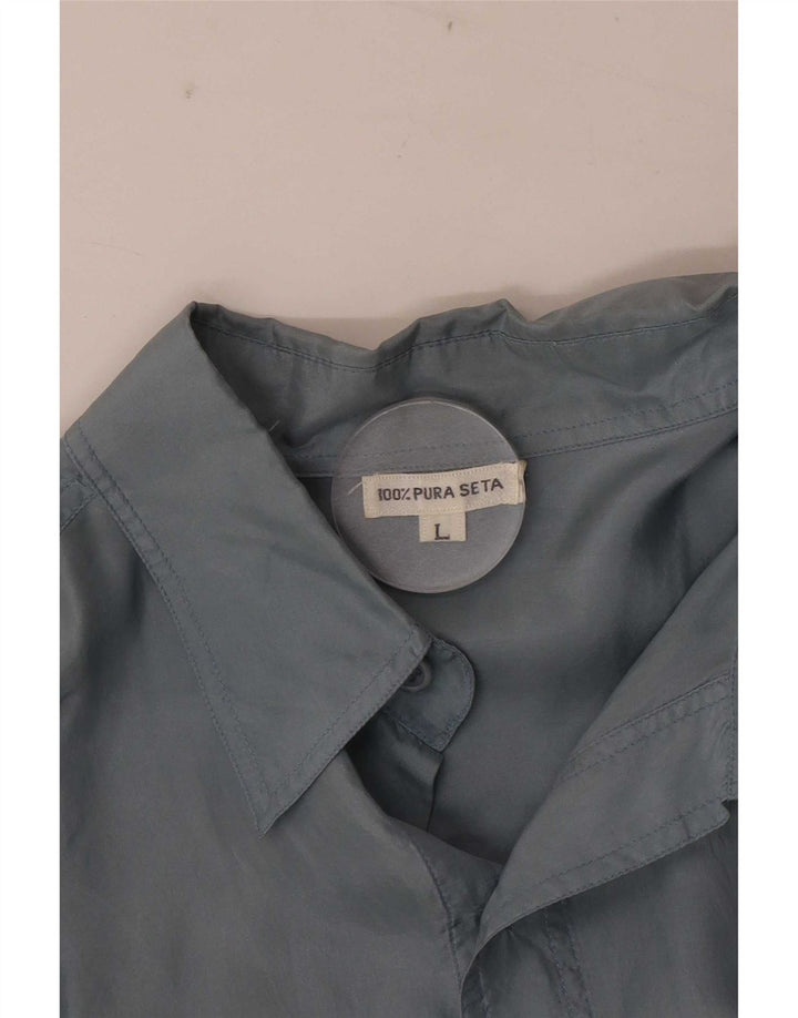Vintage Herren Kurzarmhemd Große blaue Seide