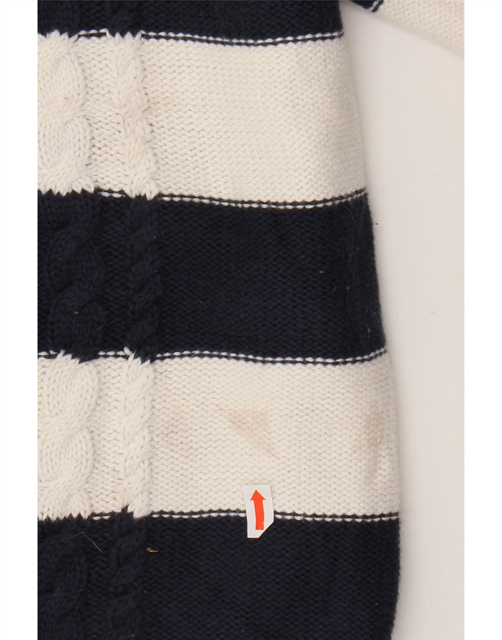 L.L.BEAN Damen-Cardigan-Pullover UK 14 Mittelmarineblau gestreifte Baumwolle