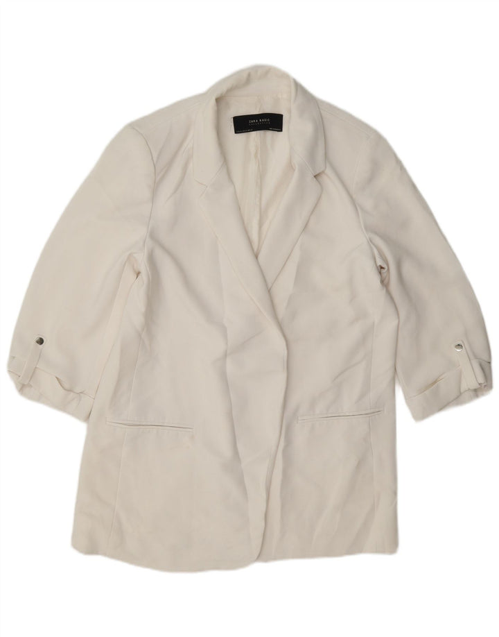 Zara Damen-Blazer mit 3/4-Ärmeln, offen, UK 18, XL, Weiß, Acetat