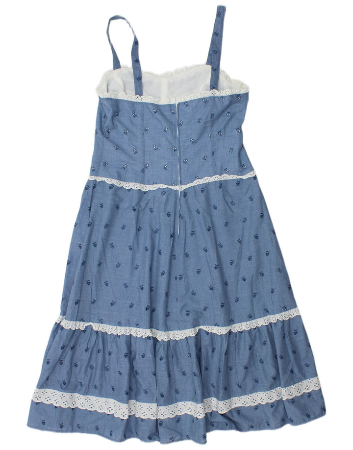 VINTAGE Ärmelloses Damen-Maxikleid IT 42 Mittelblaues Blumenmuster aus Polyester