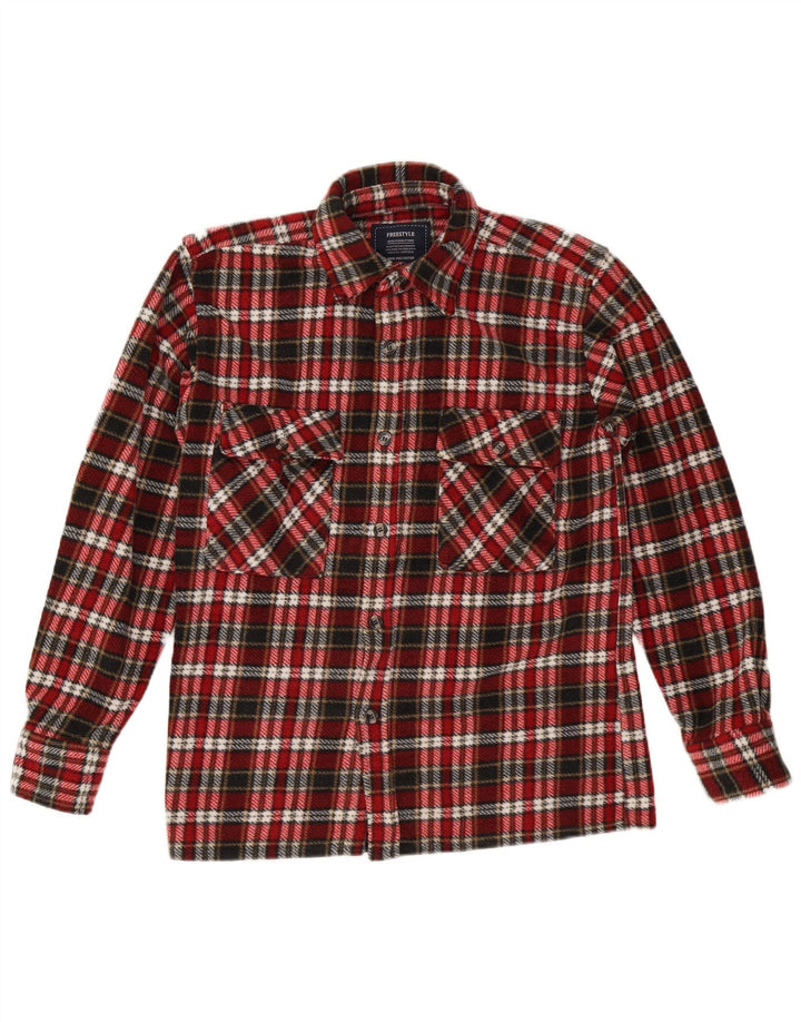Vintage Herren-Flanellhemd, mittelrot, kariert, Polyester