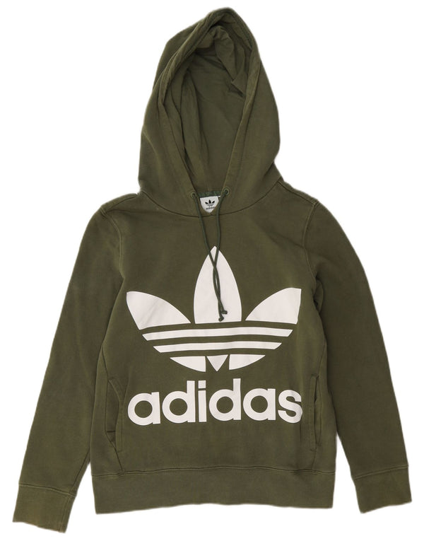 Adidas Damen Crop Graphic Hoodie Pullover UK 10 Small Grüne Baumwolle