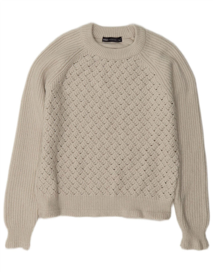 Marks & Spencer Damen-Pullover, übergroß, Rundhalsausschnitt, Gr. 10, Größe S, Weiß