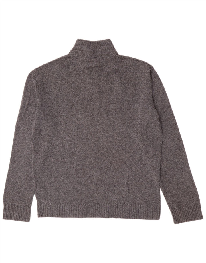 Marks & Spencer Herren-Pullover mit Reißverschluss am Hals, groß, grau gesprenkelte Lammwolle