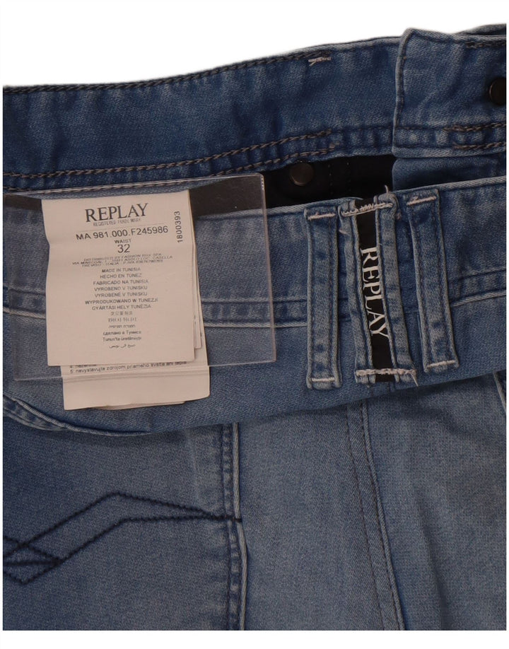 Replay Herren-Jeansshorts, W32, mittelblau, Baumwolle