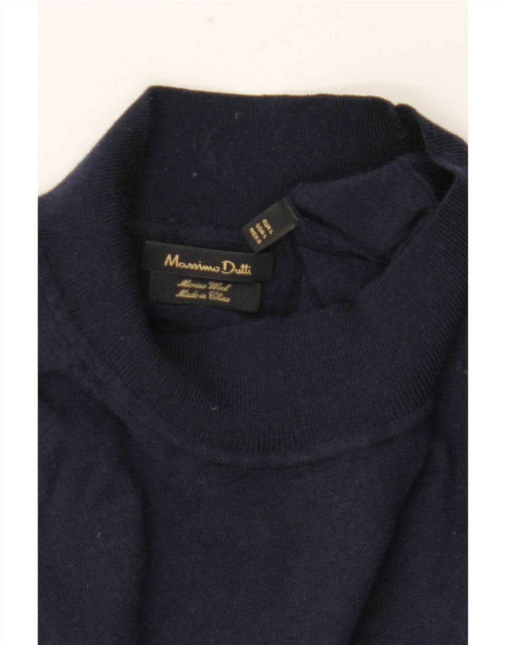Massimo Dutti Herren-Pullover mit Rollkragen, groß, marineblaue Merinowolle