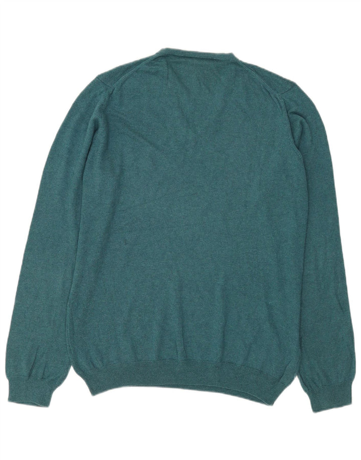 John Lewis Herren-Pullover mit V-Ausschnitt aus mittelblauer Baumwolle
