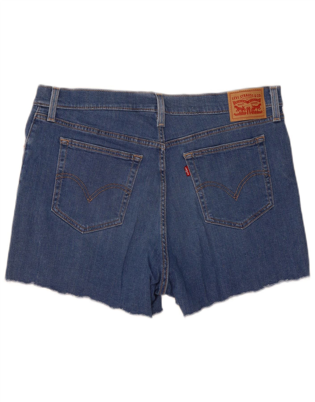 LEVI'S Womens Distressed High Rise Denim Shorts W34 Large Blue Cotton