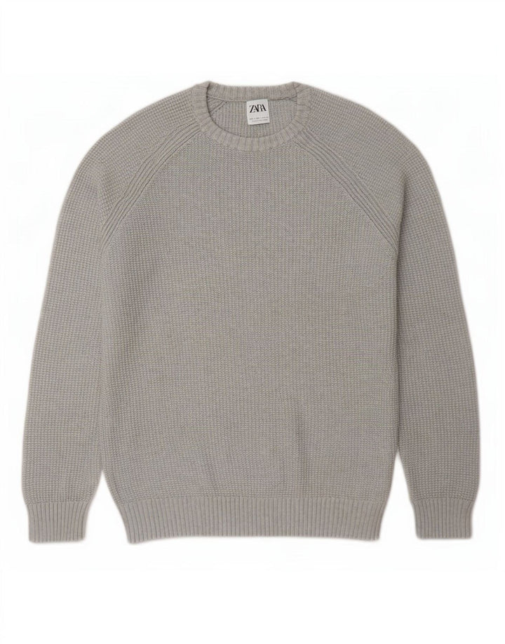 Zara Herren-Pullover mit Rundhalsausschnitt, Größe L, Grau