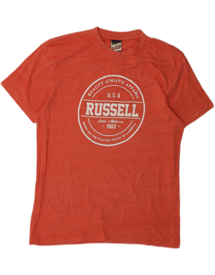 RUSSELL ATHLETIC Mens Graphic T-Shirt Top XL Orange Vintage Russell Athletic and Second-Hand Russell Athletic from Messina Hembry 