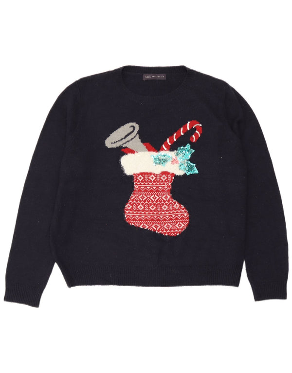 Marks & Spencer Damen-Pullover mit Rundhalsausschnitt, UK 18, XL, Marineblau, Weihnachten