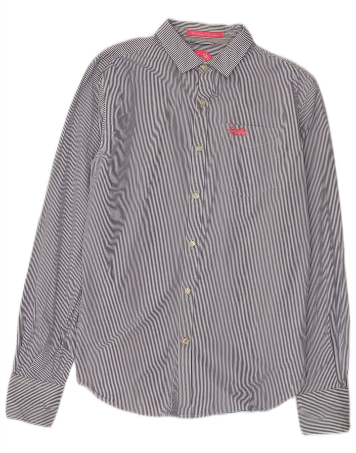 Superdry Herrenhemd aus mittelblauer Nadelstreifen-Baumwolle