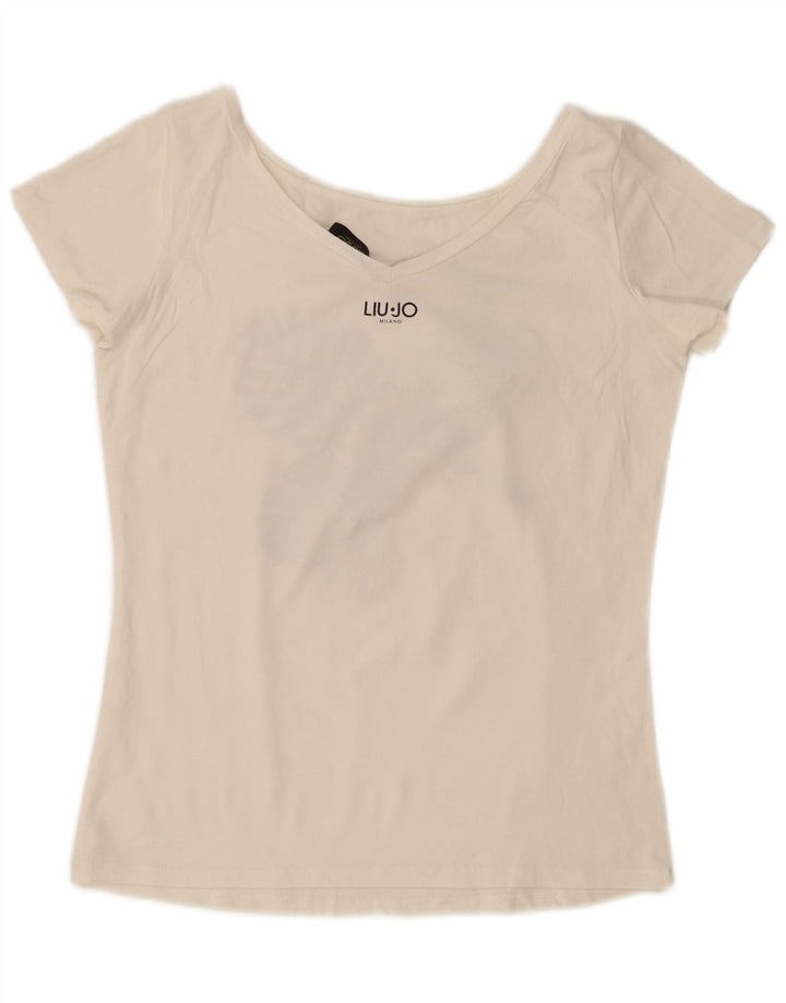 Liu Jo Damen Grafik-T-Shirt-Oberteil UK 14 Mittelweiß