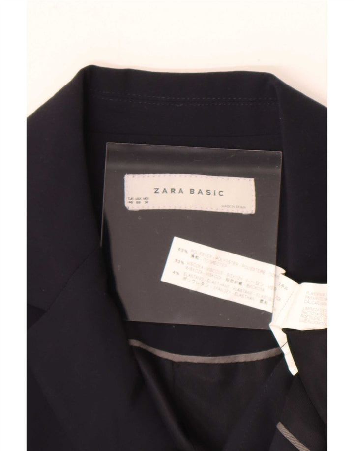 Zara Damen 1-Knopf-Blazerjacke EU 40 Mittelmarineblaues Polyester