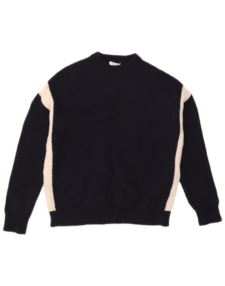 Reiss Herren-Pullover mit Rundhalsausschnitt, mittlere marineblaue Colourblock-Wolle