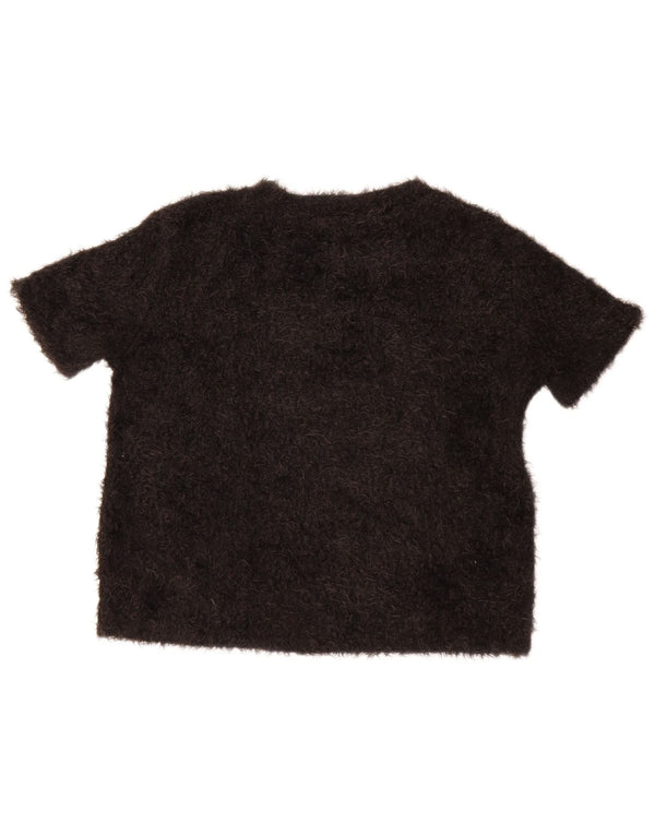 Zara Damen Crop Bluse Top UK 14 Medium Schwarz Polyester