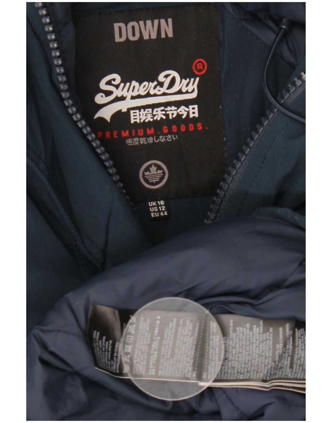 Superdry Wattierter Mantel mit Kapuze für Damen, UK 16, Größe L, Marineblau, Polyester