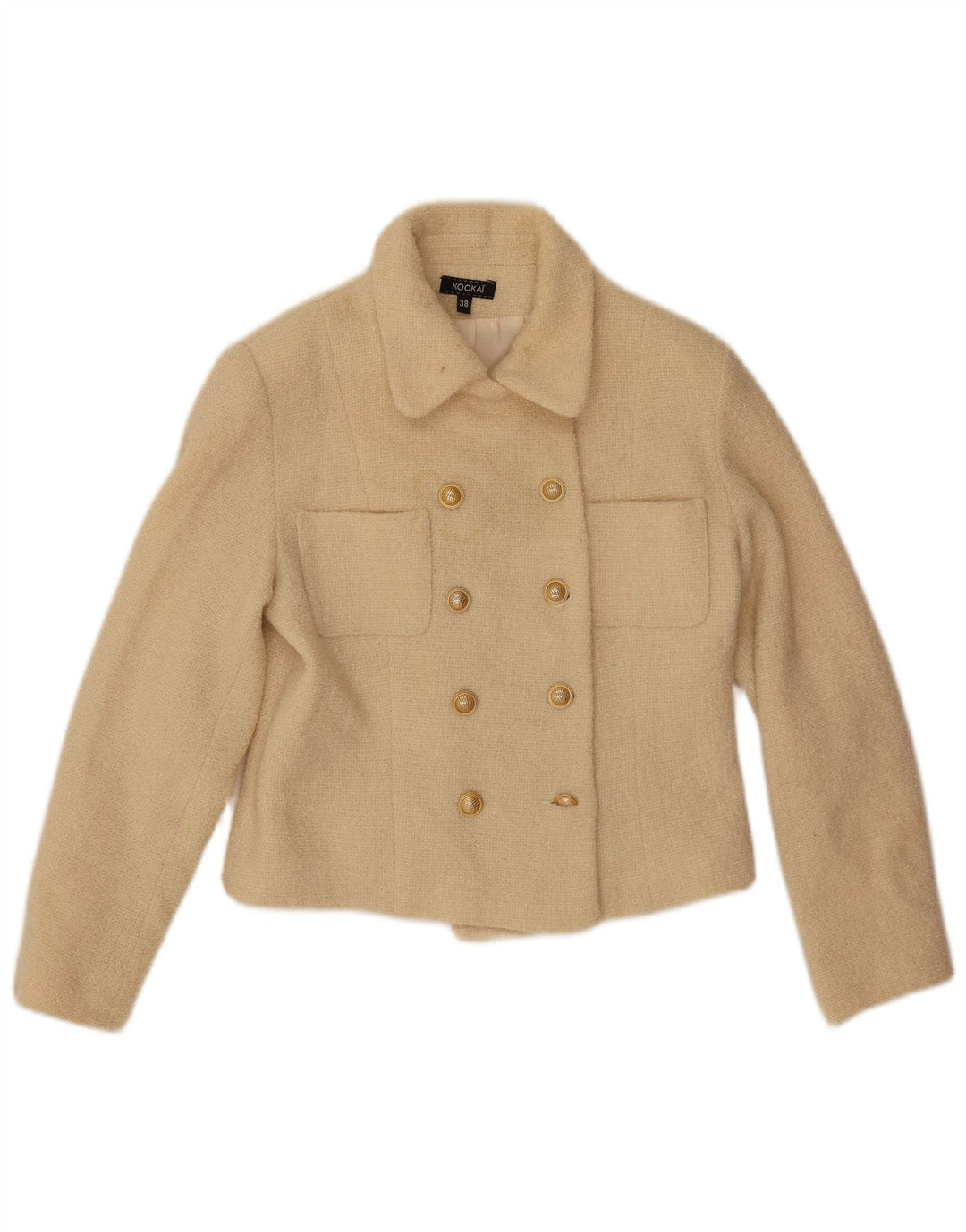 Kookai Damen Crop Pea Coat EU 38 Mittelbeige Wolle