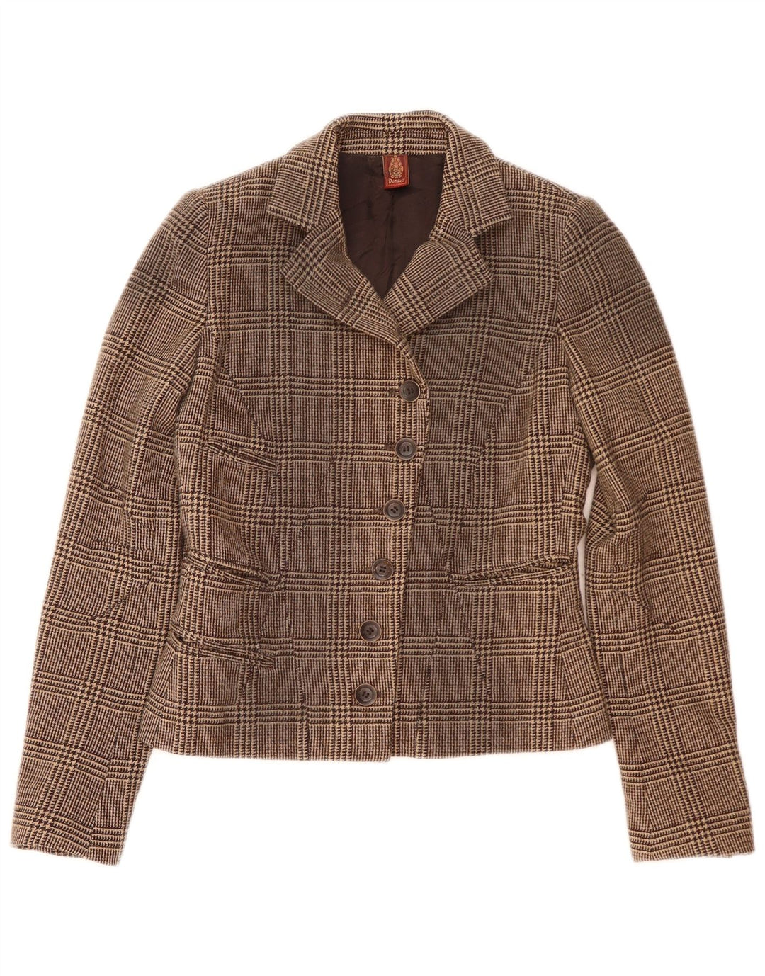 Dondup Damen-Blazerjacke mit 6 Knöpfen, IT 42, mittelbraune Wolle mit Hahnentrittmuster