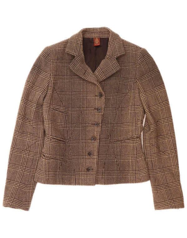 Dondup Damen-Blazerjacke mit 6 Knöpfen, IT 42, mittelbraune Wolle mit Hahnentrittmuster