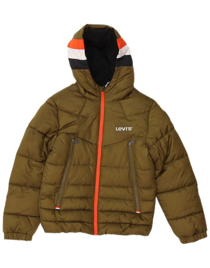 Levi's wattierte Jungenjacke mit Kapuze, 11–12 Jahre, Khaki, Farbblock-Polyester