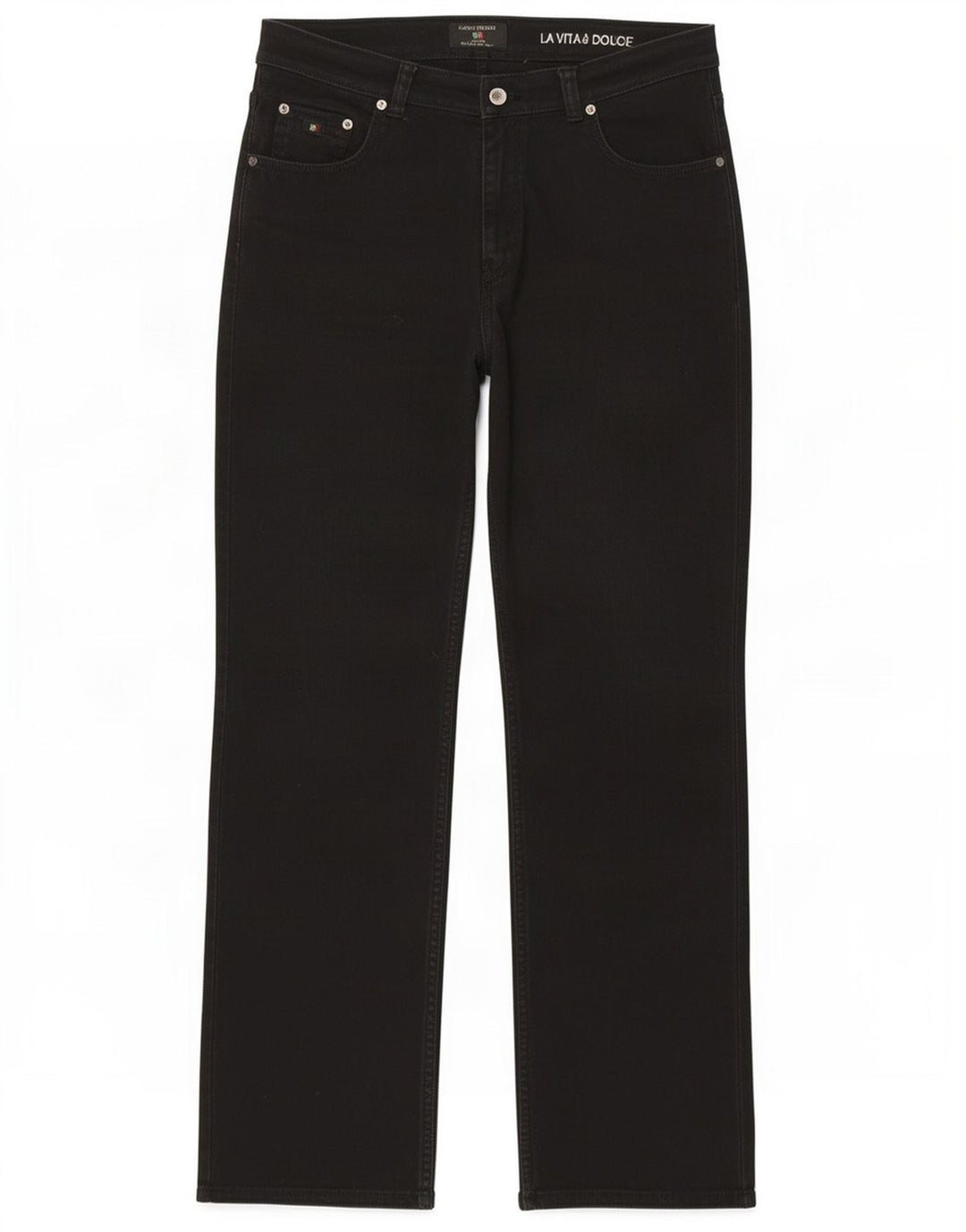 Carlo Colucci Herren Straight Jeans W34 L32 Schwarze Baumwolle