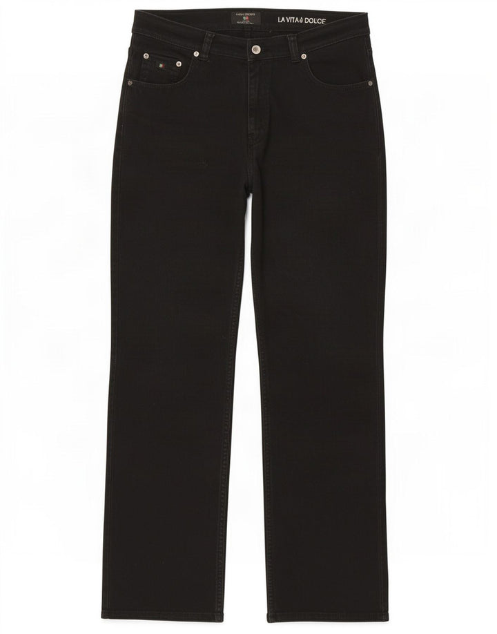 Carlo Colucci Herren Straight Jeans W34 L32 Schwarze Baumwolle