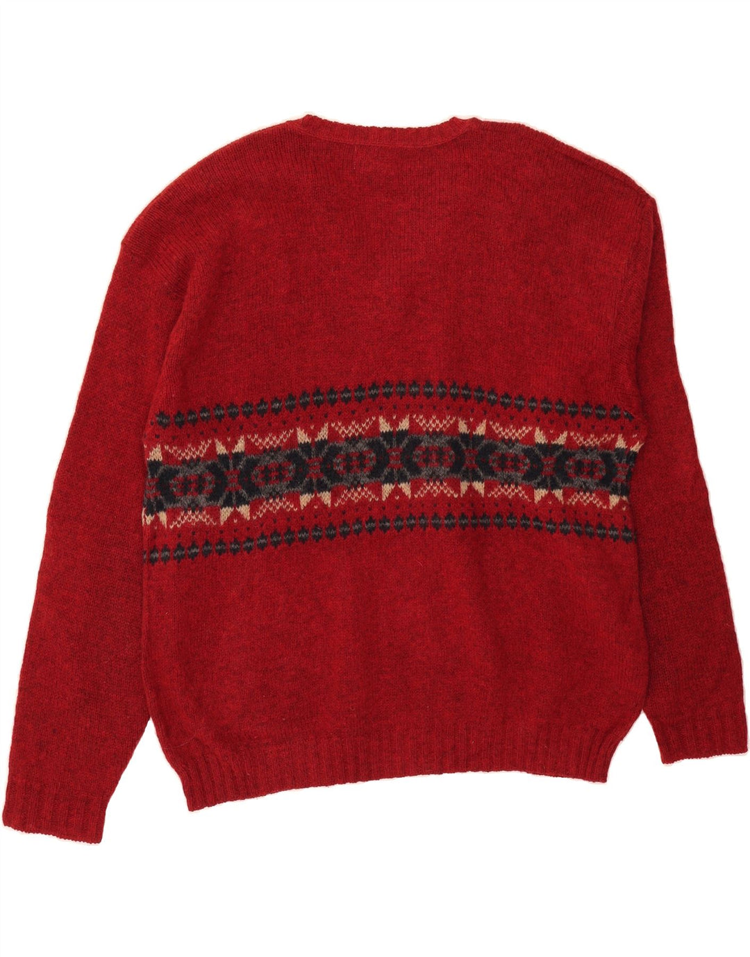 EDDIE BAUER Herren-Pullover mit V-Ausschnitt, 2XL, rote Fair-Isle-Wolle