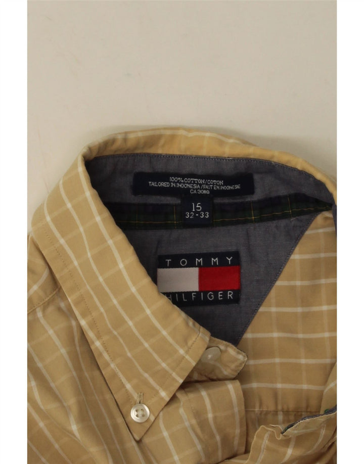 Tommy Hilfiger Herrenhemd, Größe 15, mittelbeige, karierte Baumwolle