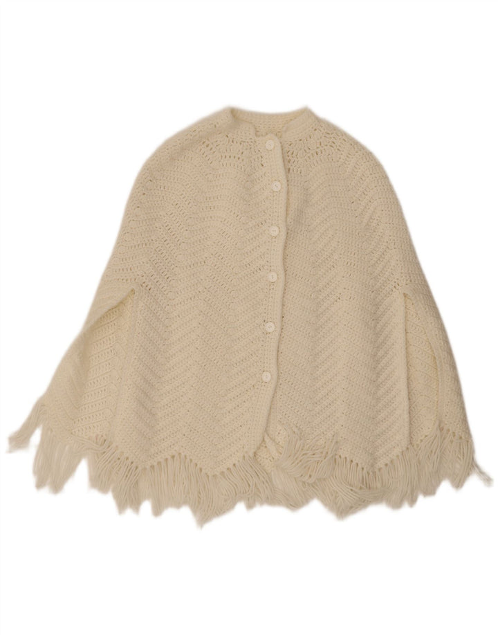 Vintage Damen Poncho Cardigan Pullover One Size Weiß