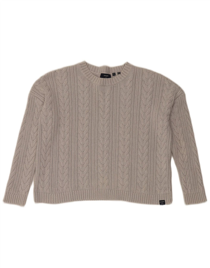 Superdry Damen Crop-Oversize-Pullover mit Rundhalsausschnitt, Gr. 10, Größe S, Grau