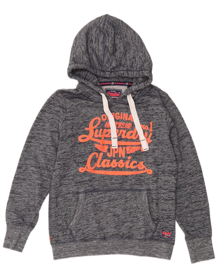 Superdry Graphic Hoodie-Pullover für Damen, UK 12, mittelmarineblau gesprenkelte Baumwolle