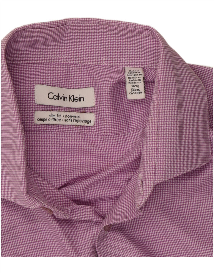 CALVIN KLEIN Herren Slim Fit Hemd Größe 16 1/2 Large Lila Hahnentritt