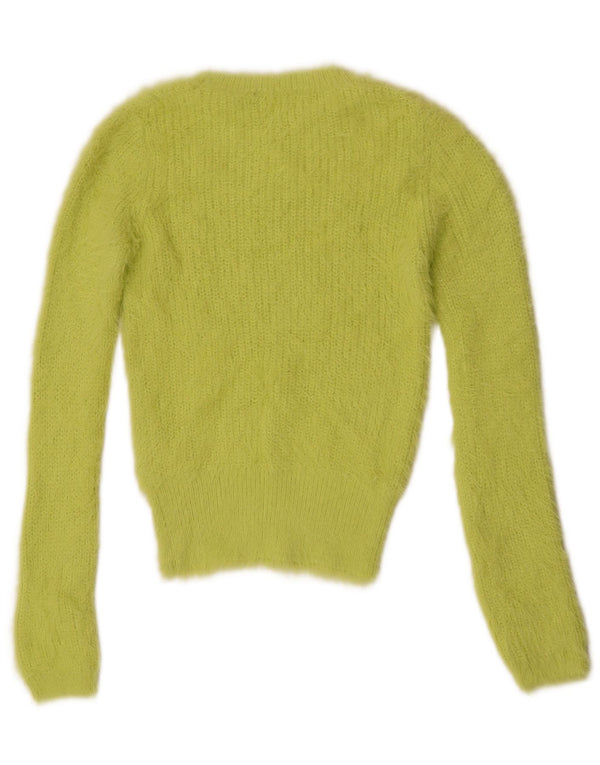 Zara Damen Pullover mit bauchfreiem U-Boot-Ausschnitt, Gr. 10, klein, grünes Nylon