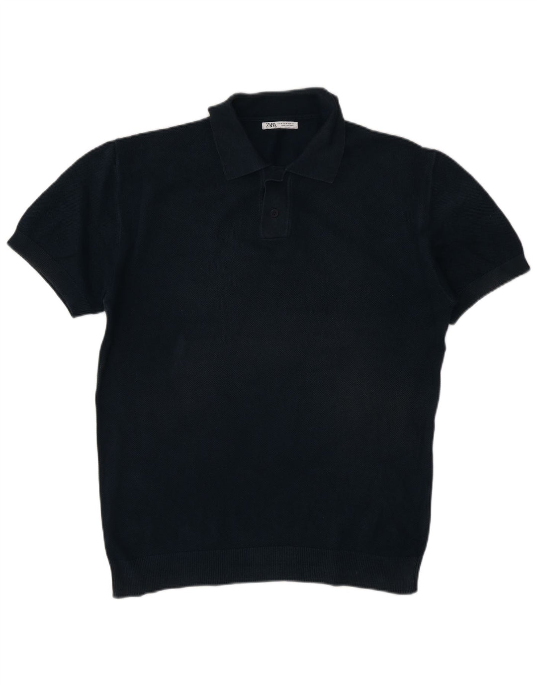 Zara Herren-Pullover mit Polokragen, kurzärmelig, Mittelblau