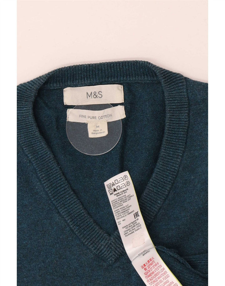 Marks & Spencer Herren-Pullover mit V-Ausschnitt aus mittelgrüner Baumwolle