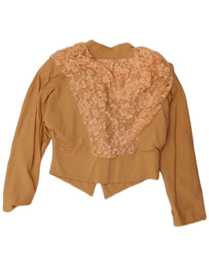 Vintage Damen Bolero Jacke UK 14 Medium Beige Floral Wolle
