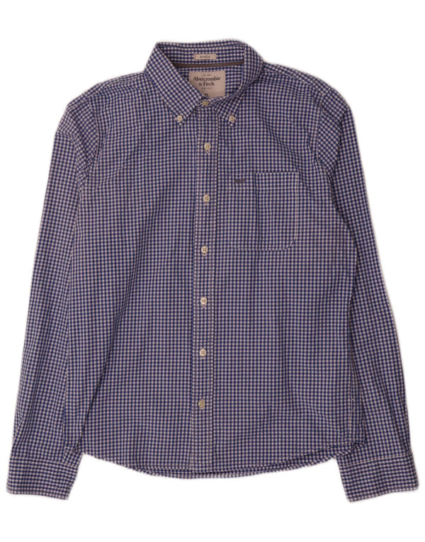 Abercrombie & Fitch Herren-Muscle-Bomberjacke XL aus blauer Gingham-Baumwolle