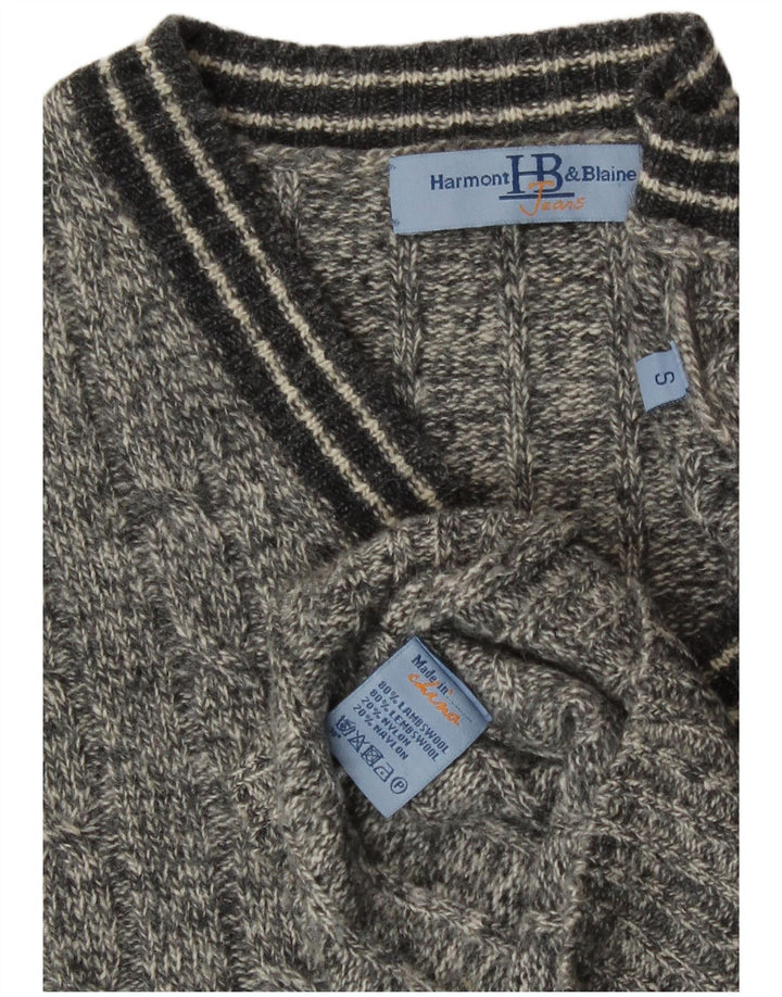 Harmont & Blaine Herren-Pullover mit V-Ausschnitt, klein, grau gesprenkelte Lammwolle