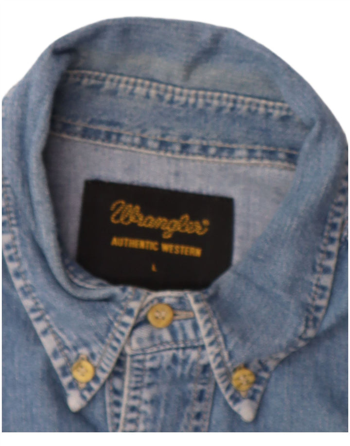 WRANGLER Mens Western Denim Shirt Large Blue