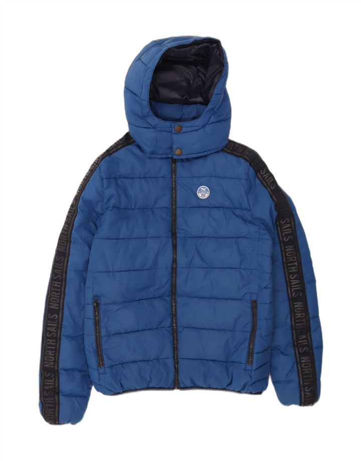 NORTH SAILS Mens Graphic Hooded Padded Jacket UK 34 XS Navy Blue Polyester Vintage North Sails and Second-Hand North Sails from Messina Hembry 