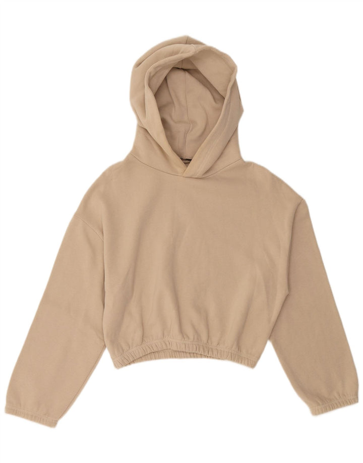 ZARA Damen Crop Hoodie Pullover UK 14 Mittelbeige Baumwolle